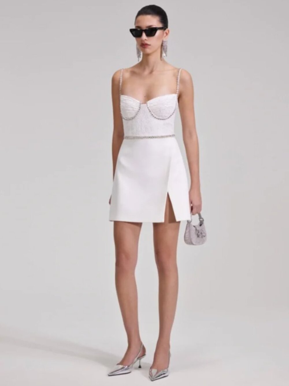 Self Portrait - White Lace Bodice Mini Dress | White | NWT | US 4  | UK 8